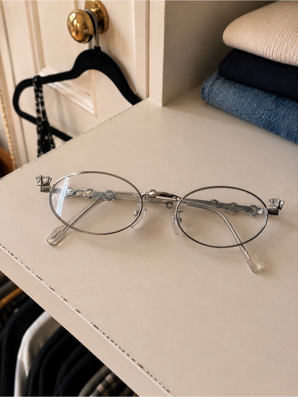 ✶ silver rhinestone wire-rim glasses ✶